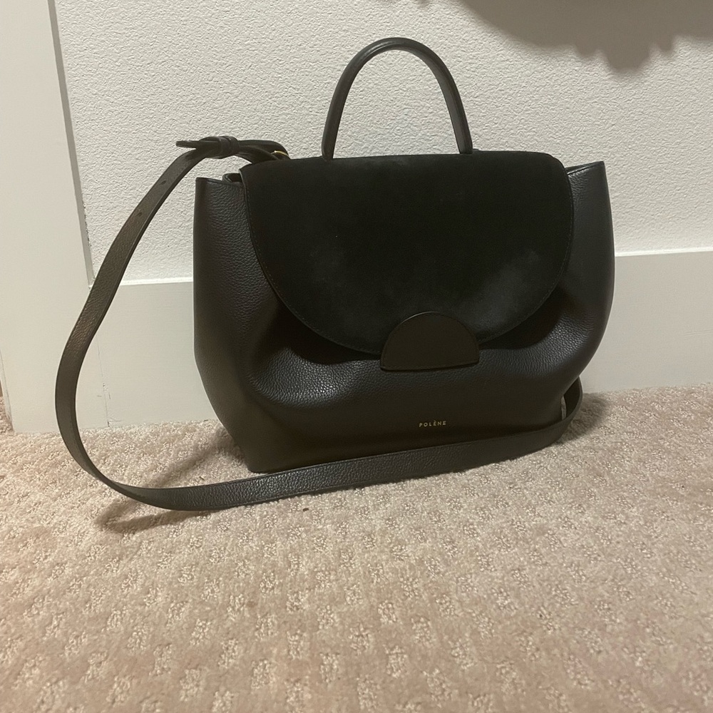 Polène Black Leather Shoulder Bag